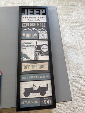 Jeep Framed Adventure Sign - Black, Cream, Blue-Gray